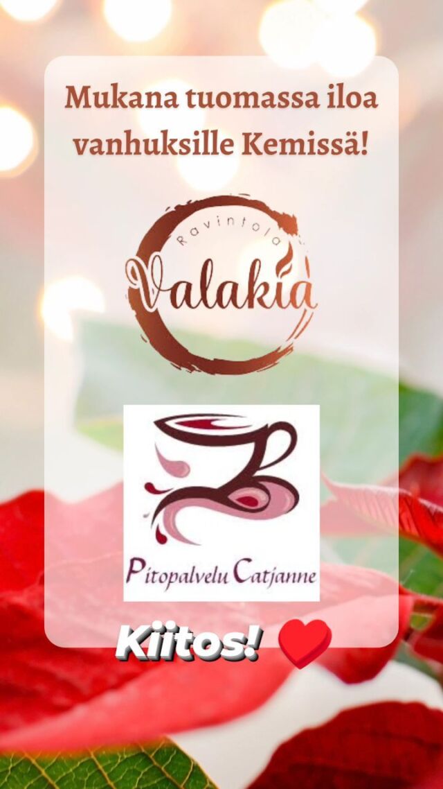 Meillä on Kemissä, Keminmaassa ja Inarissa aivan mahtavia yrittäjiä, jotka pitävät ikäihmisten muistamista tärkeänä! Iso kiitos teille! ♥️

@pitopalvelucatjanne @ravintolavalakia @hautauspalveluvaisanen @merilapinkeskuspesula @easyfitkemi @subway_clothing @hautaustoimistopuijola @valokiinteistot @pikkuhukanhoitola @siivousassat @teippari.pro @kallesburger @sisustuskauppawanhajustiina @hennanhoiva

Vielä kerkeät osallistua kampanjaan kukkakaupoissa, kukkakauppojen verkkokaupoissa sekä osoitteessa www.kukkavanhukselle.fi ♥️

Eura
@paneliankukkajahautaus
➡️ www.paneliankukkajahautaus.ekukka.fi

Ivalo
@ivalontaimit
➡️ www.ivalontaimitupa.ekukka.fi

Kemi
@eijankukka
➡️ www.eijankukka.ekukka.fi
@kukka_design_tuulalokka
➡️ www.kukkadesigntuulalokka.ekukka.fi/

Keminmaa
@keminmaankukka
➡️ www.keminmaa.ekukka.fi/

Uusikaupunki
Kukkakauppa Kultapiisku 
➡️ www.kultapiisku.ekukka.fi

Kiitos, että välität! ♥️

#kukkavanhukselle